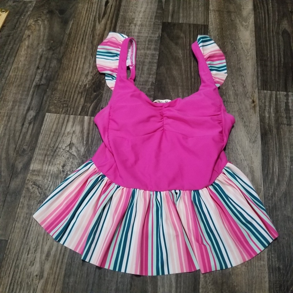 Matilda Jane Pink Enchanted Garden Sunrise Swim Striped Ruffled Top Size Small